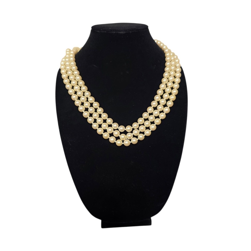 Faux Pearl Necklace Three Strand Classic Elegant‎ Party Jewelry